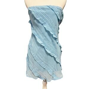 Princess Polly US Lars Strapless Mini Dress 8 Pastel Blue Ruffle Feminine Flirty